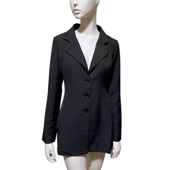 Akira Blazer L Black Fitted Hourglass Minimalist Neutral Goth Capsule Office - Picture 1 of 9